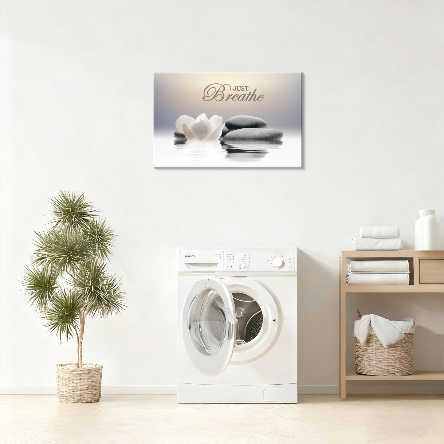 YTAPIFS Zen Stone Wall Art White Lotus Flower Prints Artwork Modern Zen Spa Poster Just Breathe Yoga Quotes Pictures Wall Decor for Yoga Room office Bathroom Meditation room 12 x 16 in