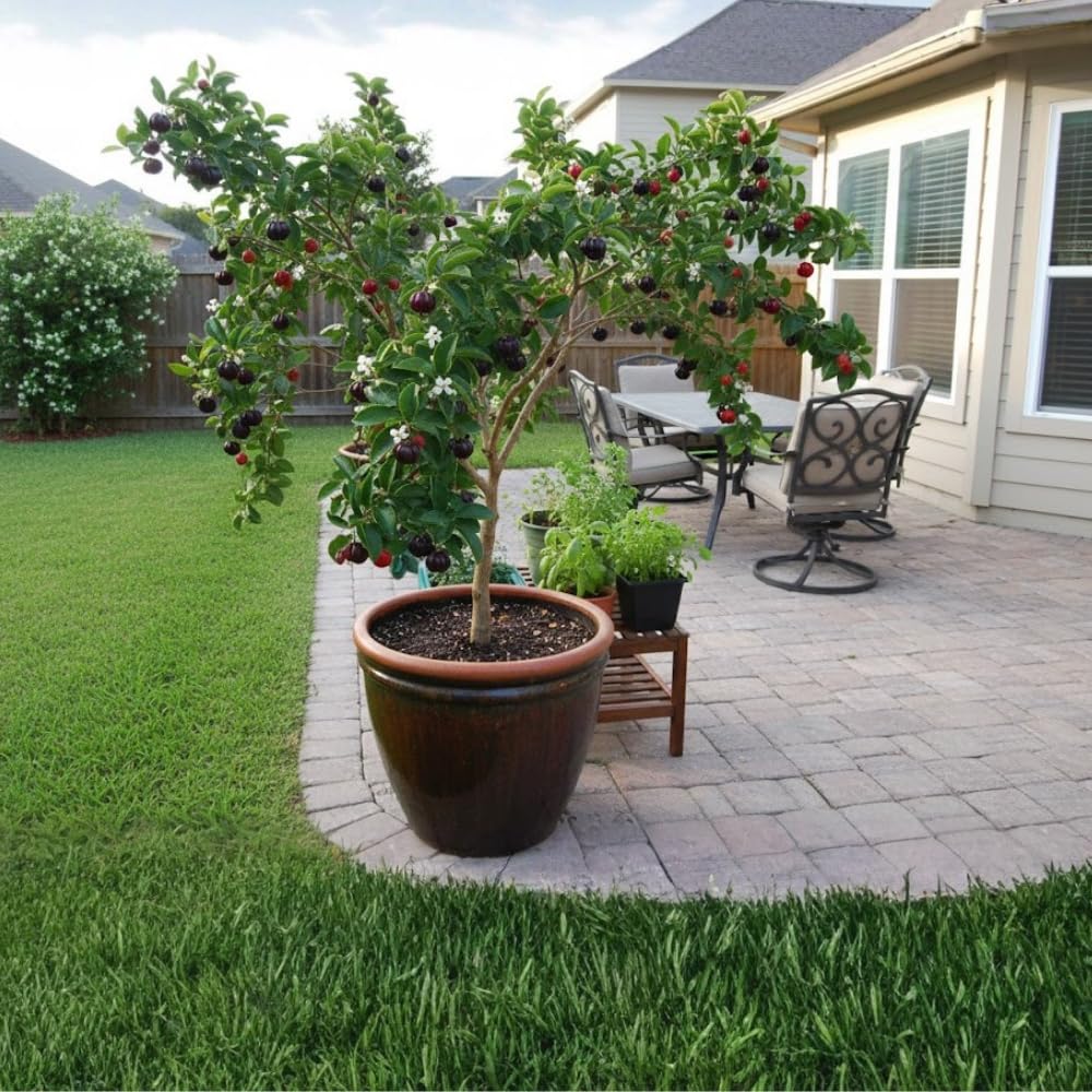 Black Surinam Cherry Plant Live, Cherry Fruit Trees Live Plants, 22-26 Inc Tall, Well - Rooted in 1 Gallon Pot, Edible and Sweet Fruit for Outdoor Garden and Container Growing