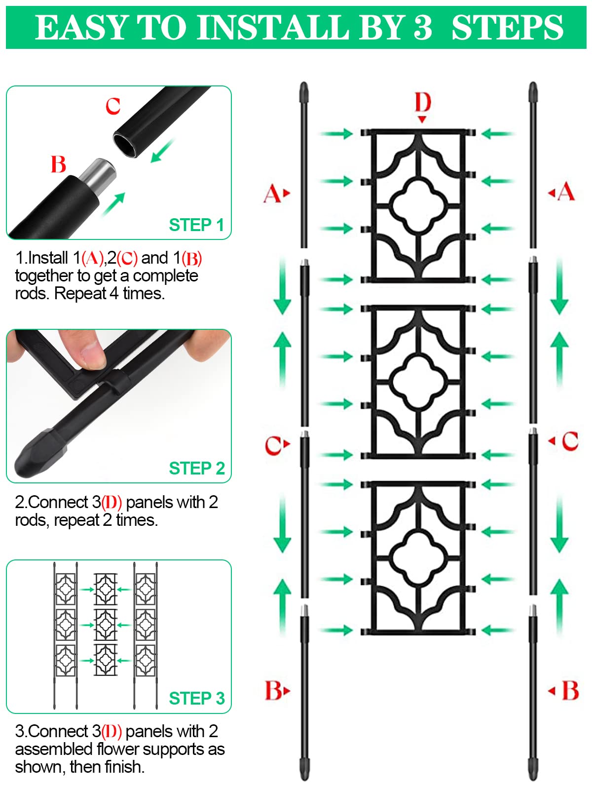 Garden Trellis for Climbing Plants Outdoor, Kalolary Screen Garden Trellis Rustproof Vine Trellis Frame Cucumber Trellis Grow Support for Outdoor Indoor Fruits Vegetables Flowers Potted Plants