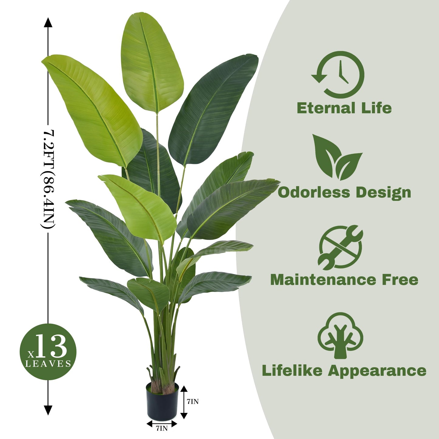 Artificial Bird of Paradise Tree 7.2FT(86in) Tall Faux Plant with Realistic 13 Leaves, Fake Tropical Floor Potted Artificial Plants for Home Office Living Room Indoor Decor (7.2feet,1Pack)