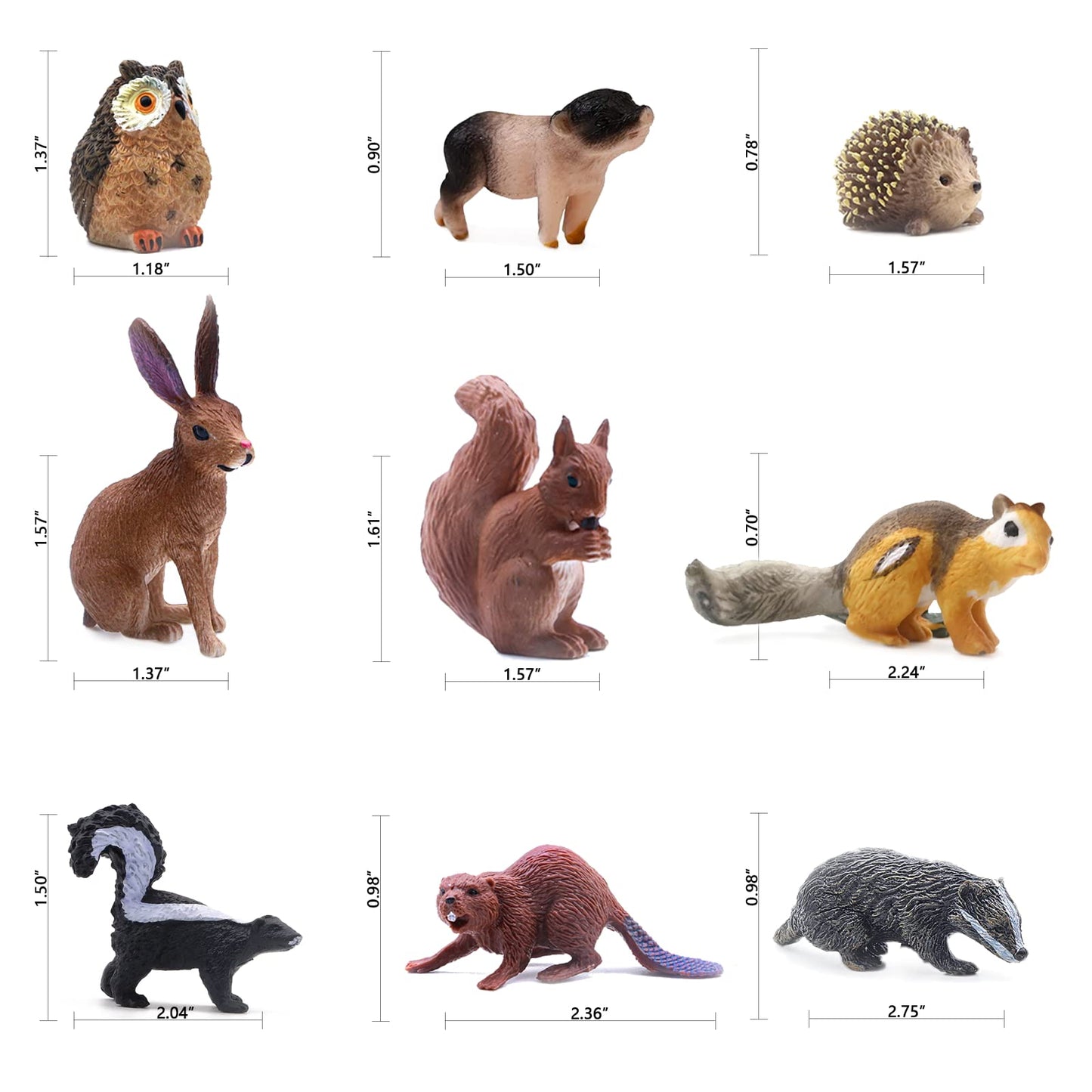 SIENON 18Pcs Forest Animals Figures Toys, Baby Woodland Animals Figurines, Miniature Animals Toys with Owl Hedgehog Fox Squirrels Bear Deer Wolf for Woodland Theme Cake Cupcake Toppers