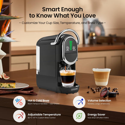 Magician1 Mini Espresso Machine for Nespresso Original, Dolce Gusto, Lavazza Blue, ESE Pods, 19-Bar Coffee Machine for Ground Coffee, Coffee Maker with adjustable Temp & Cup Size, 21oz Reservoir