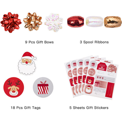 WRAPAHOLIC Christmas Wrapping Paper Set - Rose Gold Santa and Reindeer with Metallic Foil Shine Wrapping Paper Bundle with Gift Bow & Ribbon & Tag & Sticker