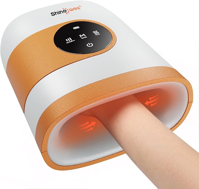 SHINE WELL Hand Massager - Cordless Hand Massager with Heat and Compression for Arthritis and Carpal Tunnel - Muscles Pain Relief from Wrist to Palm and Finger, Gifts for Women