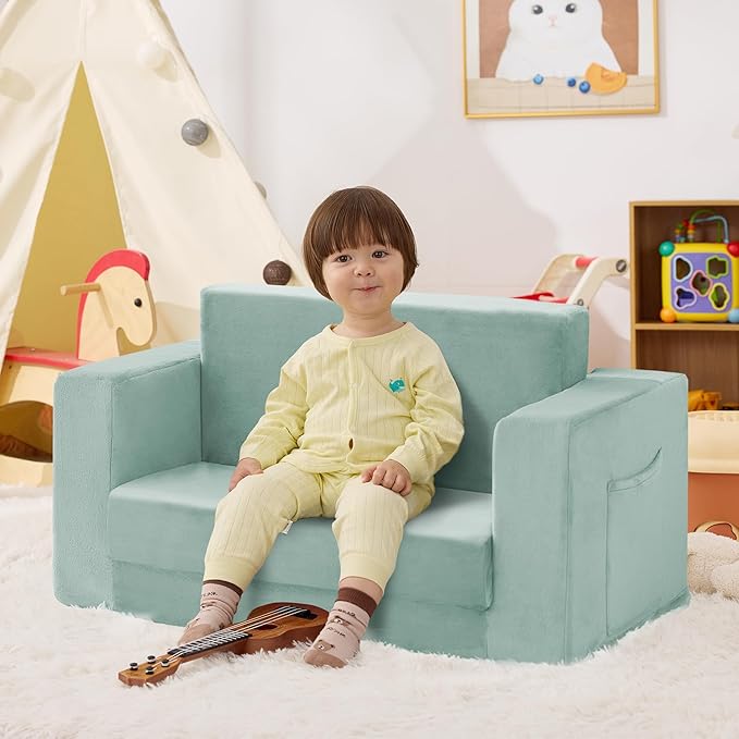 Kids Couch, 2-in-1 Toddler Chair Comfy 1-3 Years, Convertible Kids Chair
