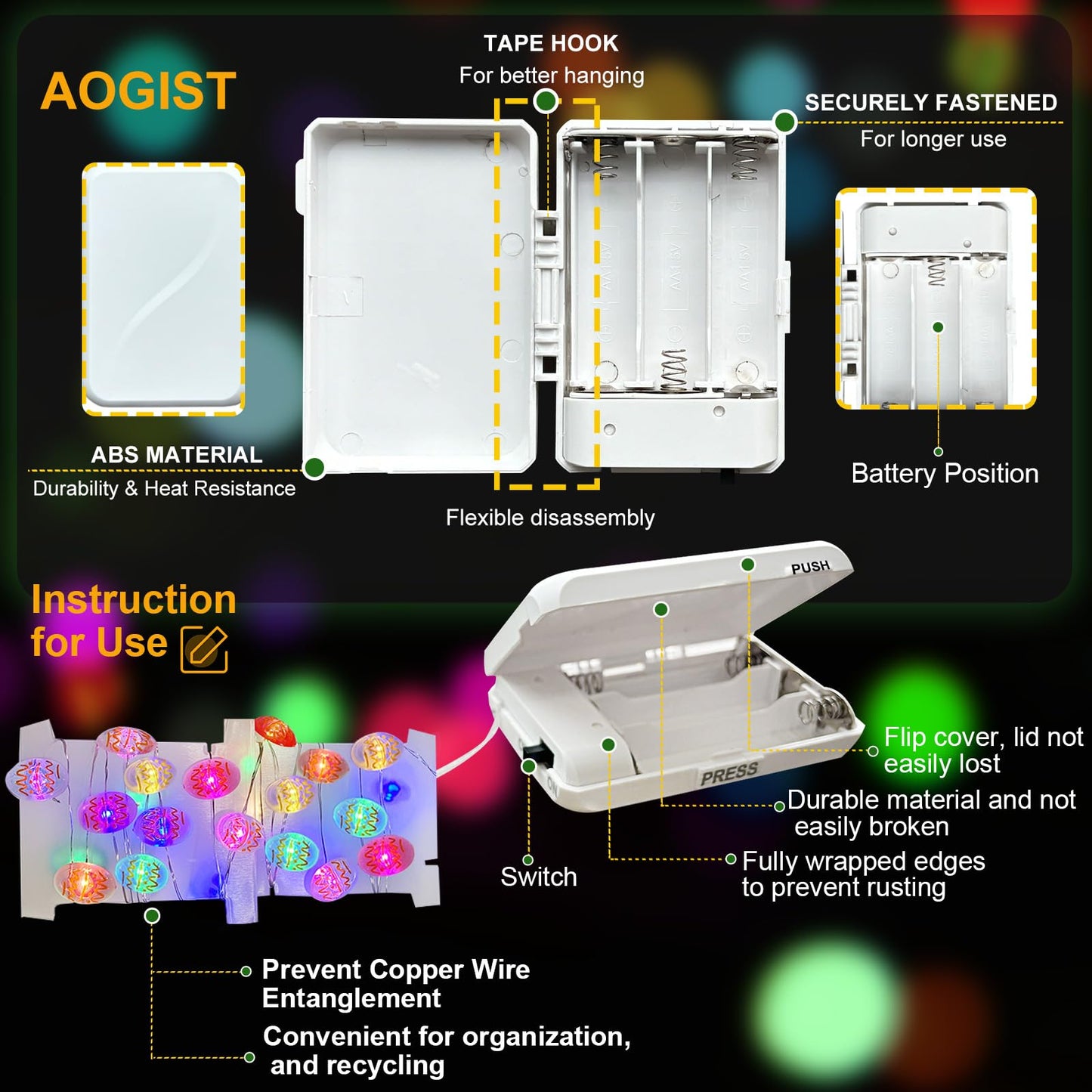 Aogist 50LED Easter Egg Fairy Lights - 16ft Super Bright 3D Egg String Light Battery Operated Decor for Indoor/Outdoor Easter Basket Spring Party Home Yard Tree Decor,2 Pack