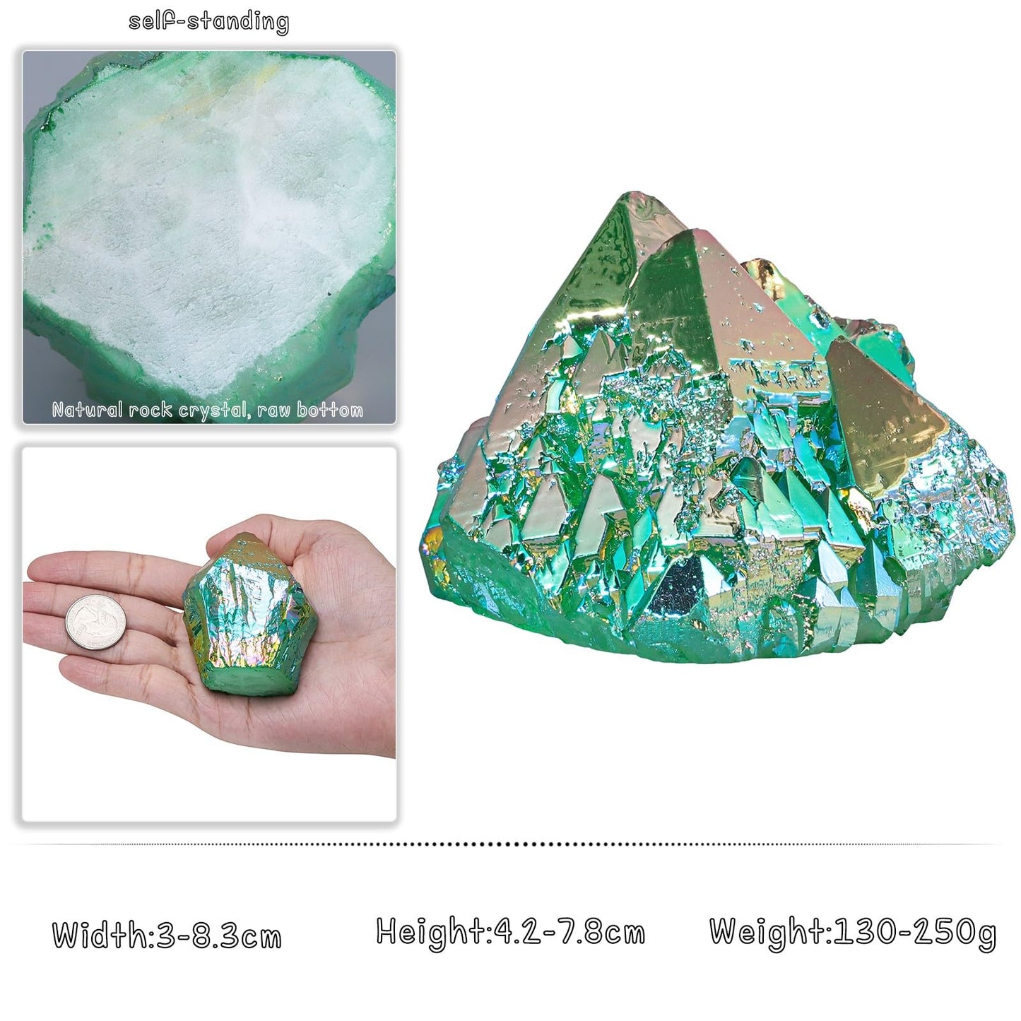 SUNYIK Green AB Titanium Coated Rock Quartz Cluster Irregular Crystal Geode Stone Specimen Decor for Home Office Meditation, 1.6-3"
