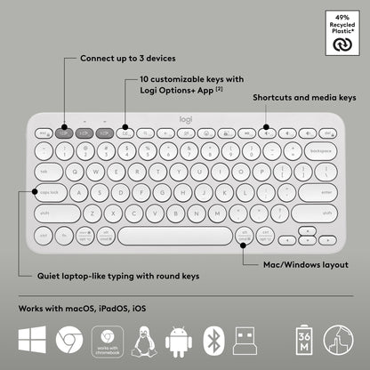 Logitech Pebble Keys 2 K380s, Multi-Device Bluetooth Wireless Keyboard with Customizable Shortcuts, Slim and Portable, Easy-Switch for Windows, macOS, iPadOS, Android, Chrome OS - Tonal Graphite