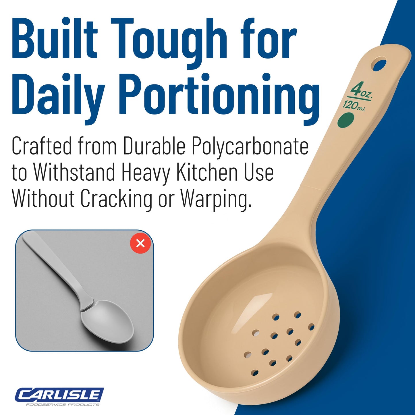 Carlisle FoodService Products Measure Miser Plastic Perforated Measuring Spoon with Short Handle, 4 Ounces, Beige
