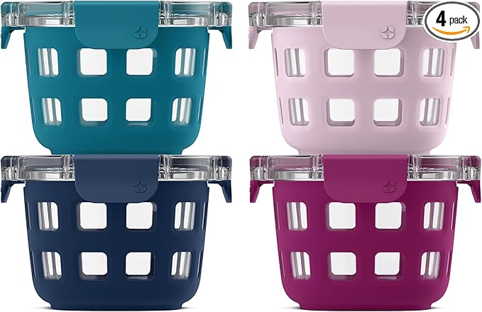 Ello Duraglass 4-Pack 2 Cup Reusable Glass Container Jar