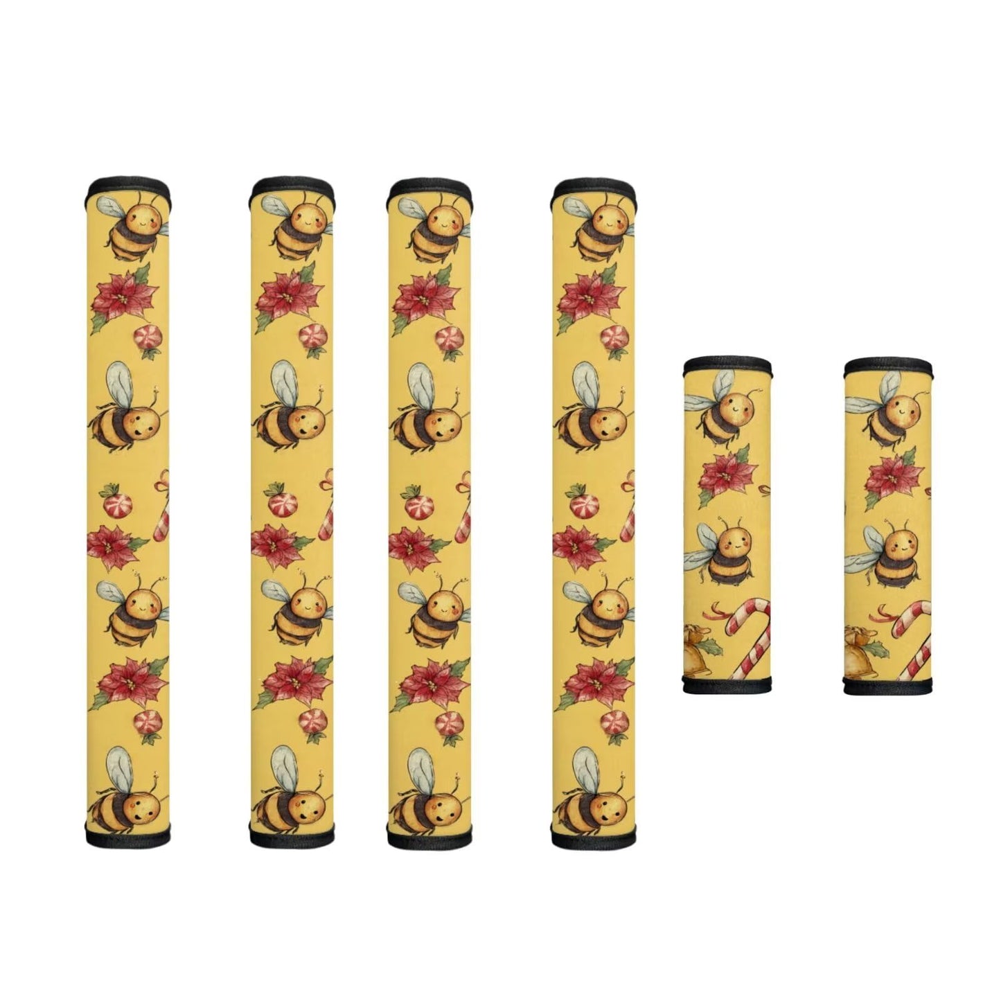 Hwzdsyxl Fridge Door Handle Covers Kitchen Appliance Protective Gloves Christmas Decor 6 PCS Anti-Scratch Refrigerator Handle Cover Keep Off Stains Food Spot, Bee Poinsettia Candy Cane Yellow Print