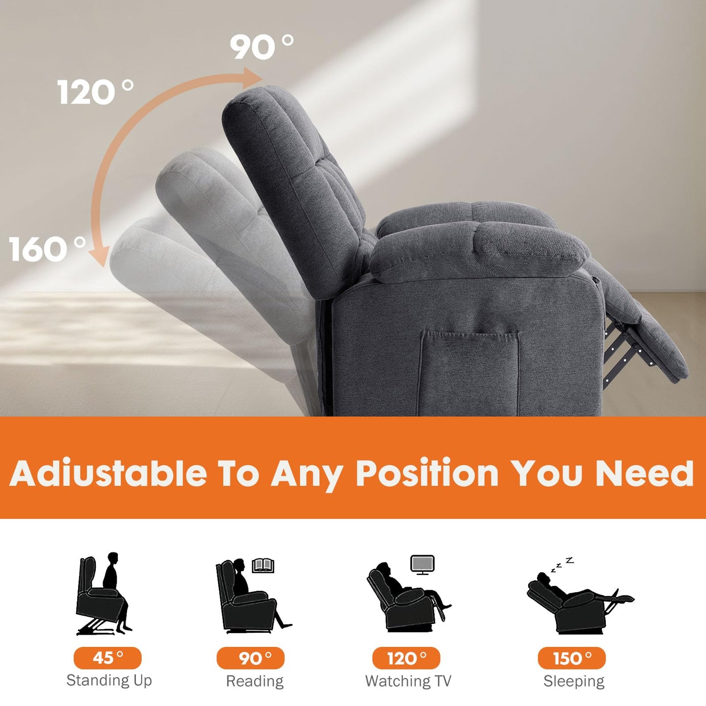 Sweetcrispy Power Lift Recliner Chair with Vibration Massage and Heat for Elderly, Ergonomic Overstuffed Breathable Fabric Reclining Chair with 3 Pockets, Remote Control, Living Room, Light Brown