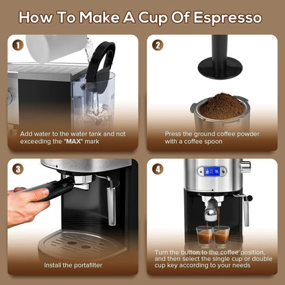 Xbeauty Espresso Machine 20 Bar, Semi-Automatic Professional Coffee Machine for Cappuccino & Latte with Milk Frother Steam Wand,LCD Display,45 oz Removable Water Tank,NTC Digital Temp Control,Black