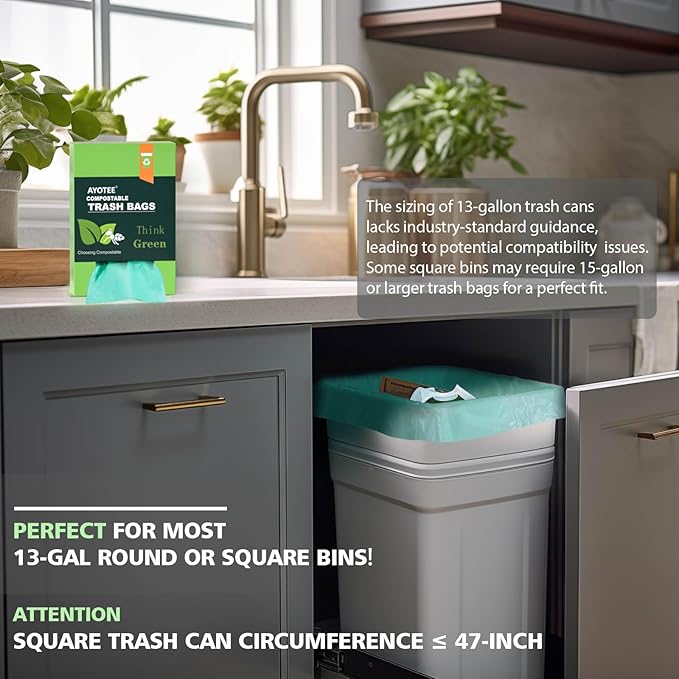 Compostable Trash Garbage bags, AYOTEE 13-15 Gallon Tall Kitchen Trash Bags