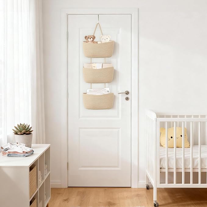 Dahey Over The Door Hanging Basket 3-Tier Woven Boho Wall Mounted Storage