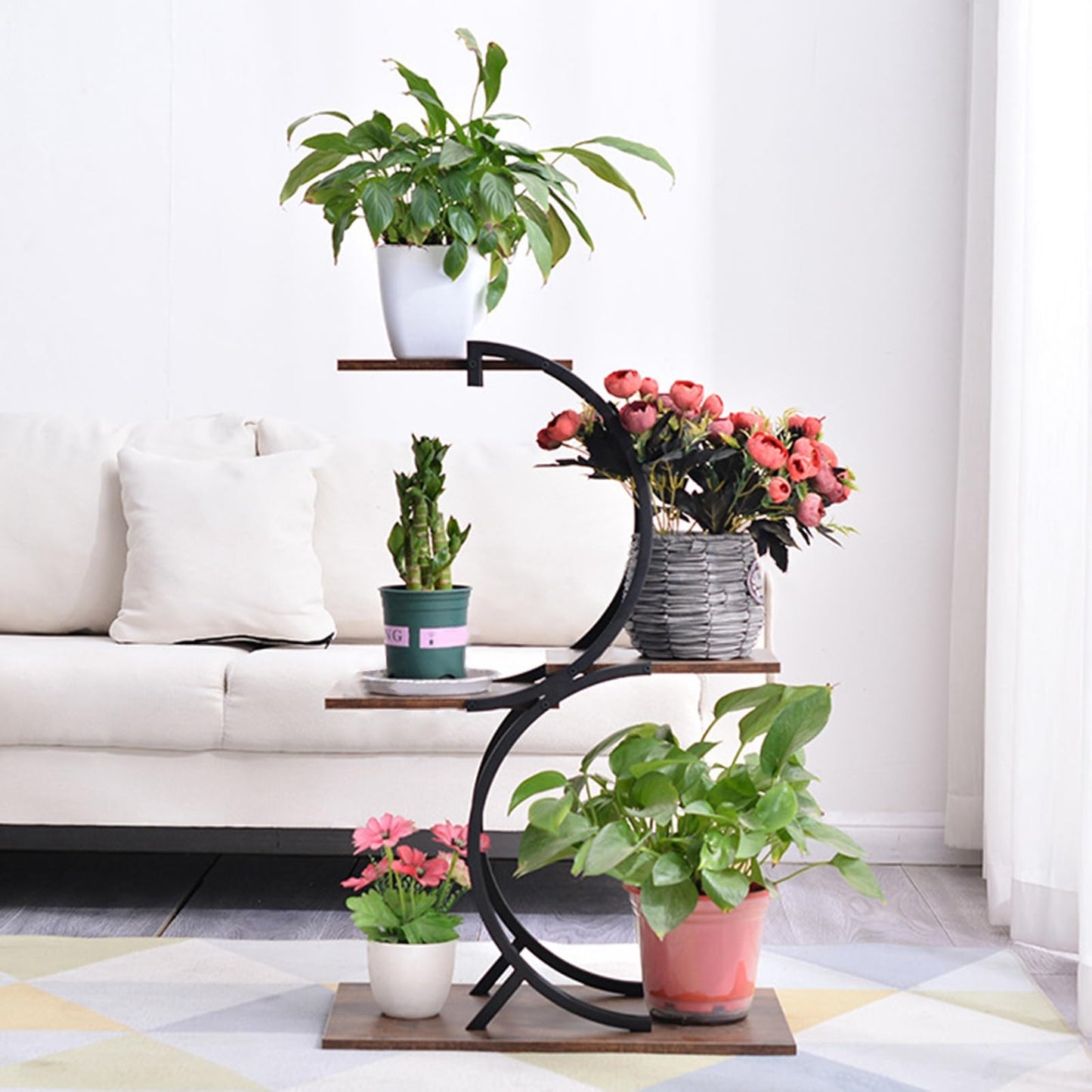 gibxiyza Plant Stand Plant Shelf Indoor Outdoor Metal 4 Tier 5 Potted Multiple Flower Pot Holder ShelfPlanter Display Shelving Unit for Patio Garden Corner Balcony Living Room Black Coffee