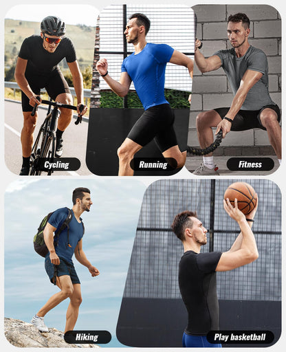 Niksa Men's Compression Shirts 1 Pack, Short Sleeve Athletic Compression Tops Cool Dry Workout T Shirt, Rash Guard Base Layer Undershirt