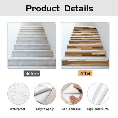 PLIGREAT 15 Strips Brown Wood Pattern Stair Decals Peel and Stick Stairs Riser Stickers Lifelike Style Murals Decor for Steps 7.1"x39" Self-Adhesive Stair Riser Decals for Home Hotel Decor