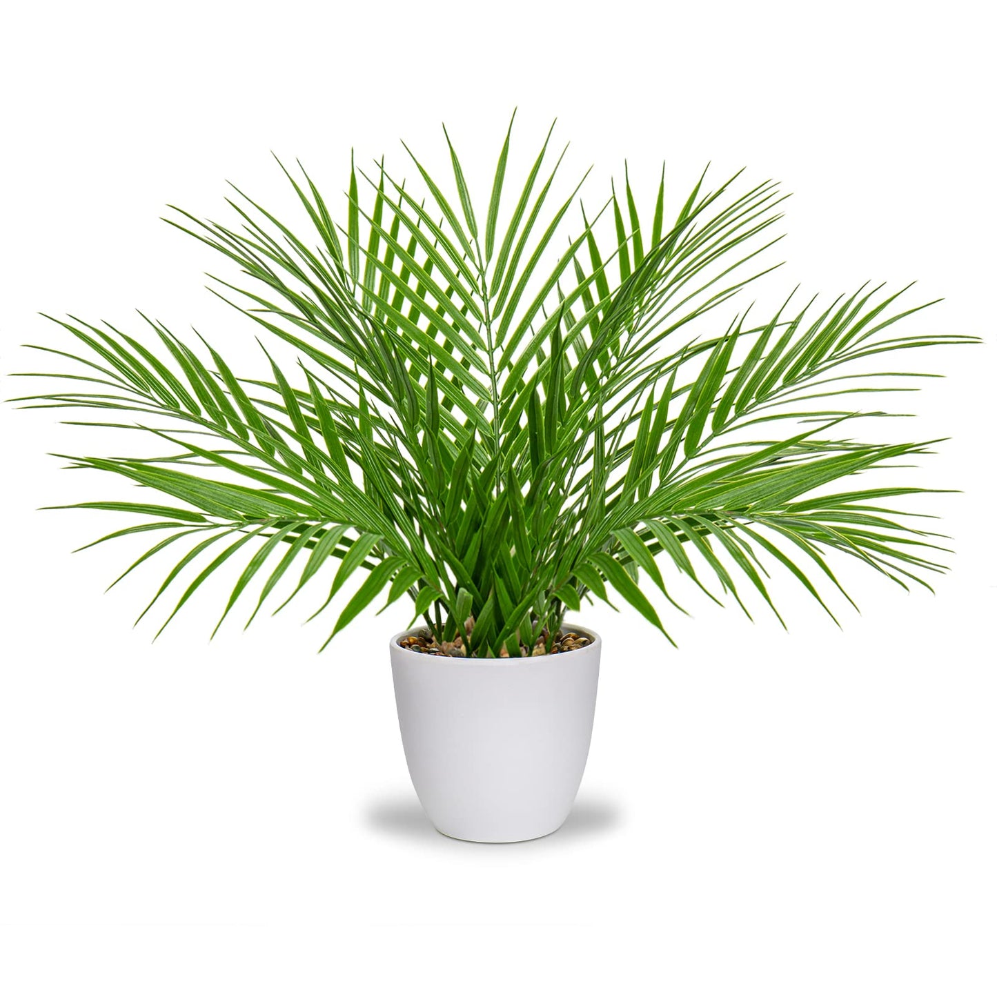 Briful Fake Plant 15’’ Artificial Palm Plant in White Pot Real Touch Faux Tropical Palm Tree Houseplant for Home Indoor Living Room Tabletop Balcony Decorations