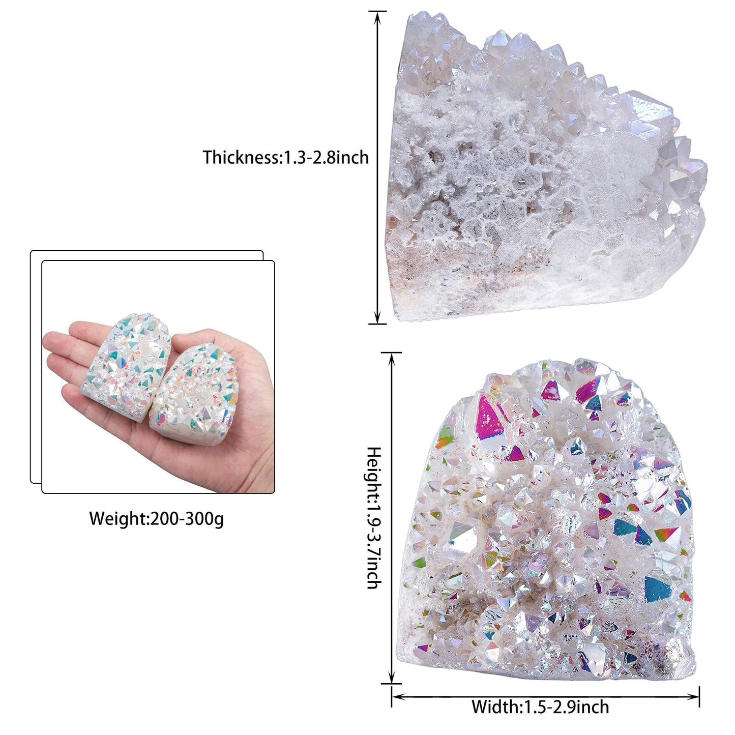 SUNYIK White AB Titanium Coated Rock Quartz Crystal Cluster Upright Natural Raw Rough Stone Mineral Specimen for Tabletop Decor Healing Meditation