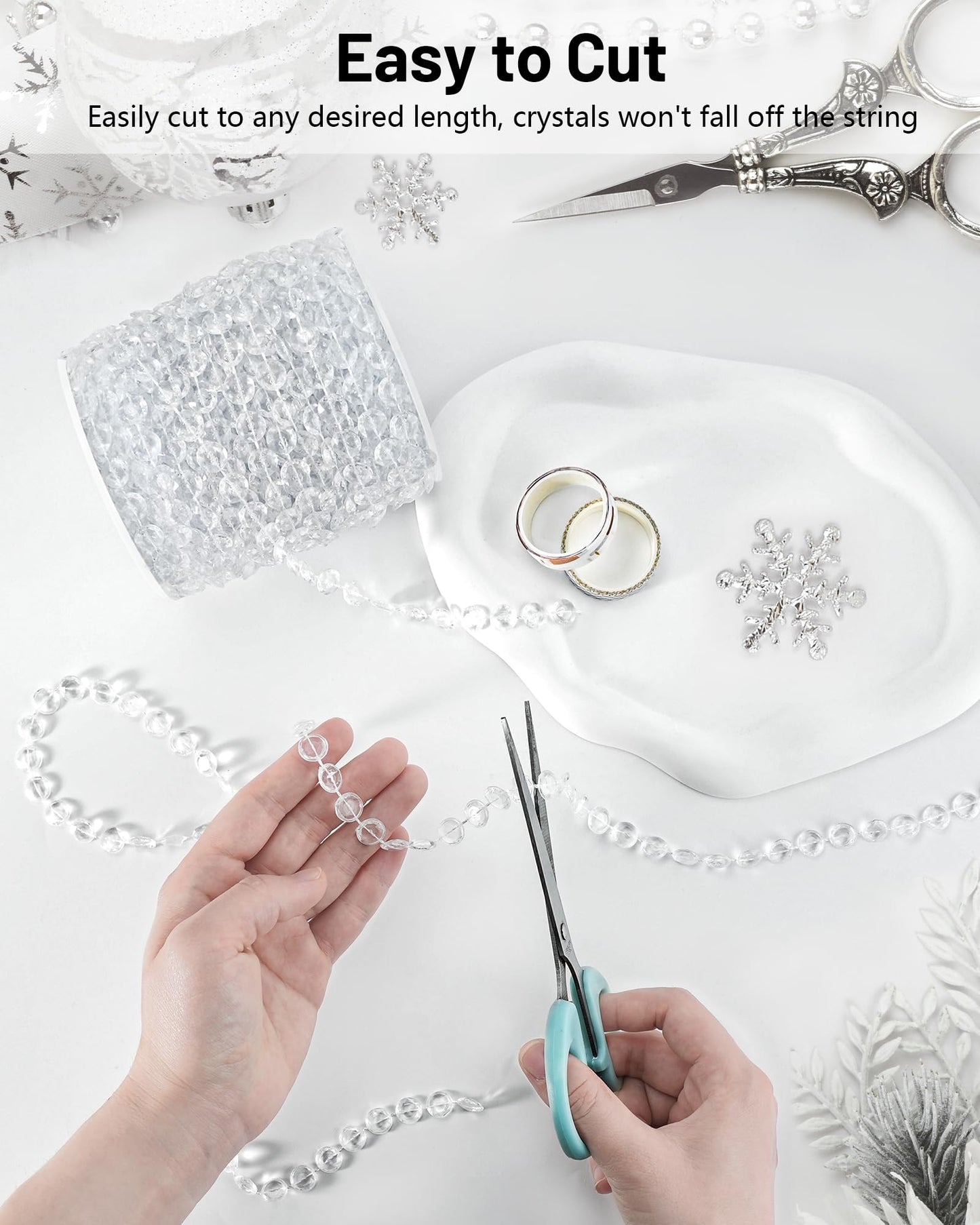 99FT Acrylic Crystal Garland, Clear Diamond-Shaped Crystal Bead Strands, DIY Crystal Beads String Roll for Christmas Tree Wedding Decorations Party Decorations Beaded Curtain Crafting Projects