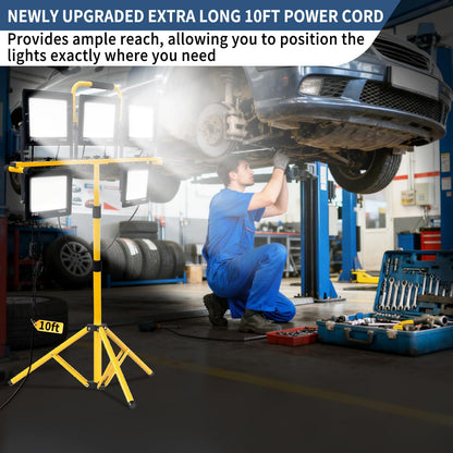 50000LM LED Work Light with Stand, 5-Head Tripod Work Light, IP66 Waterproof Adjustable Telescoping Stand, 3 Modes Portable Light for Construction Site, Garage, Workshop, Job Site, Emergency Lighting