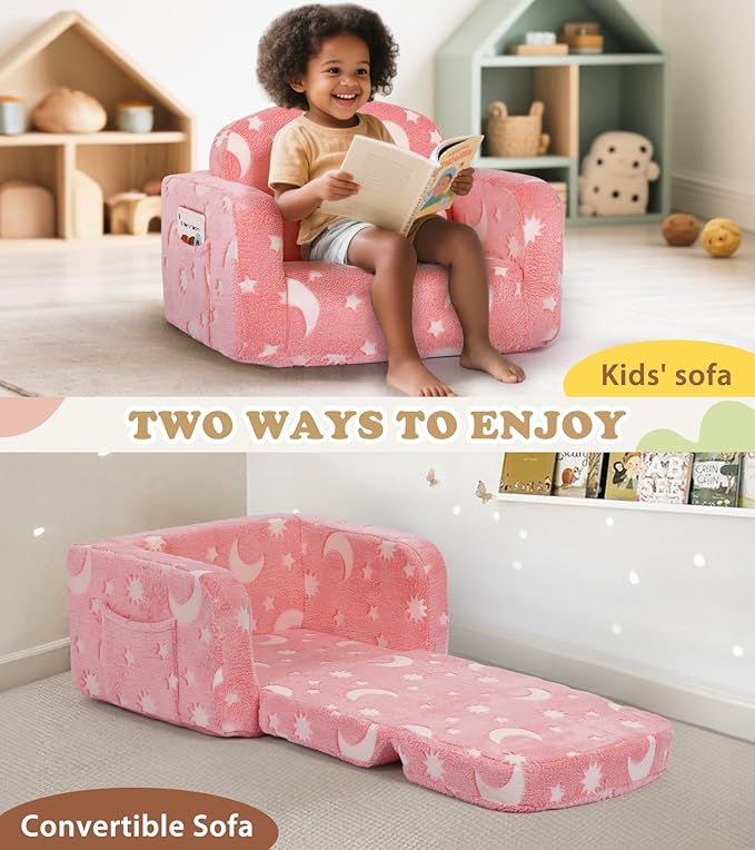 Kids Couch, 2-in-1 Soft Toddler Couch Fold Out