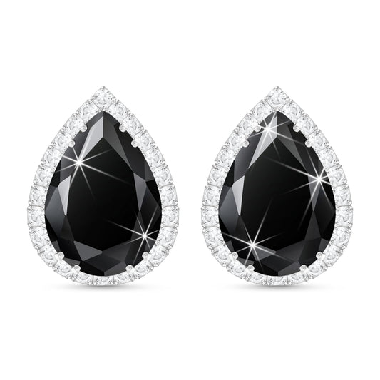 Linawe Black Silver Stud Earrings for Women, Imitation Diamond Cubic Zirconia Teardrop Rhinestone Crystal Earrings Studs, Cartilage Statement Unique Dainty Costume Jewelry Vintage