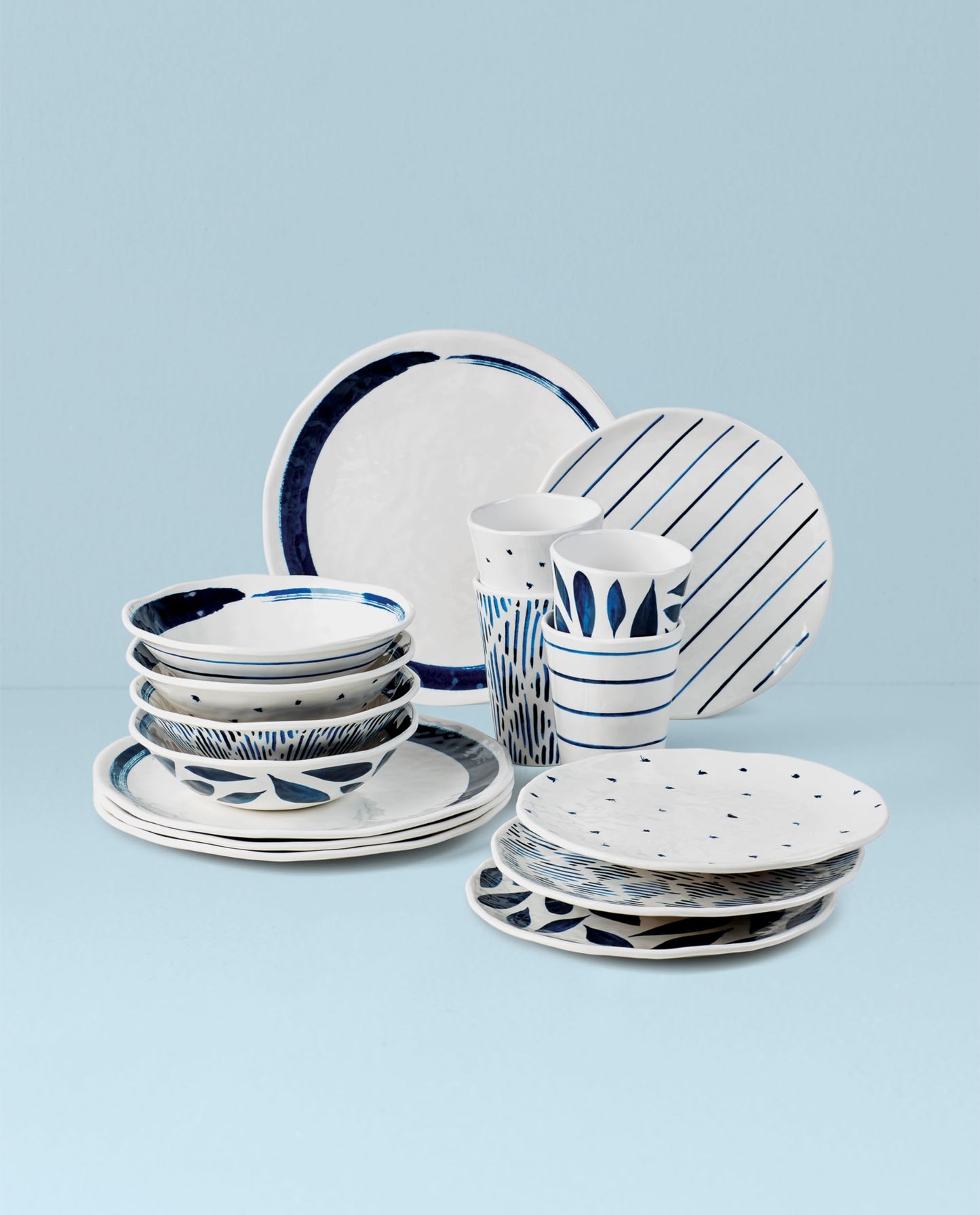 Lenox 895323 Blue Bay Melamine 16-Piece Dinnerware Set, Lightweight Melamine Material