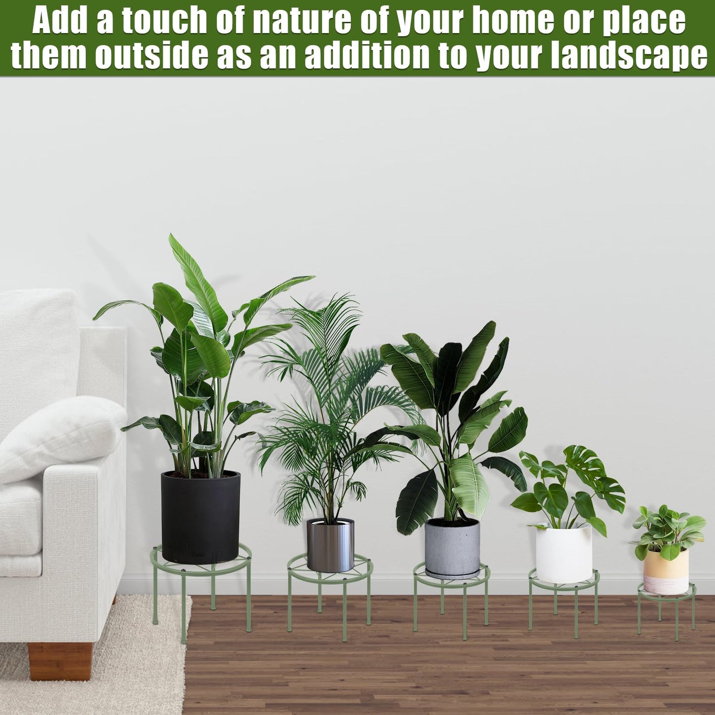 lokeisna Metal Plant Stands, Anti-Rust Iron Flower Pot Stand, Heavy Duty Plant Pot Shelf, Decoration Racks for Home Indoor and Outdoor 10 Pcs (Green)