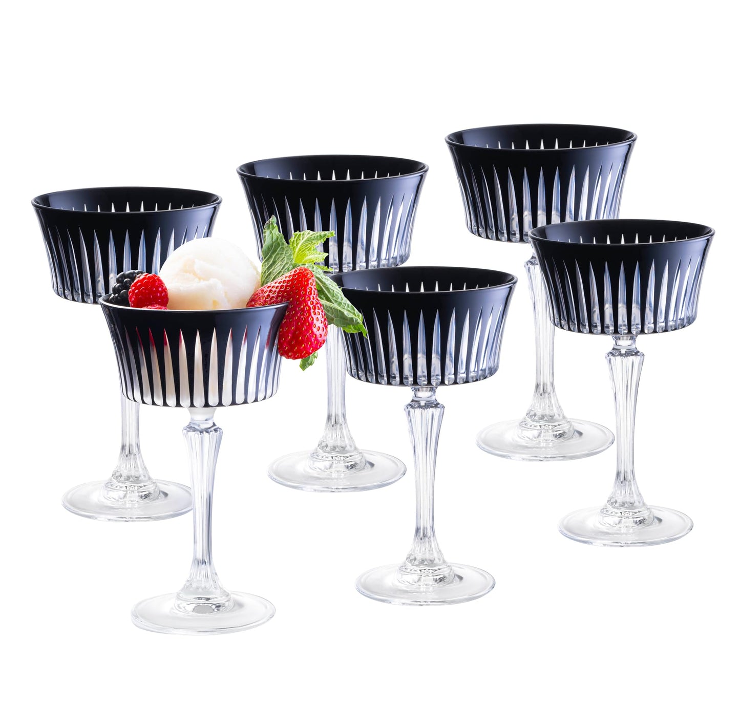 Barski Colored Champagne Coupe Glasses - Black Cocktail Coupe Glass, Stemmed Martini Glassware, Can be used for Dessert, Ice Cream - Black - Set of 6 - Gift Ready - 8.7 oz., Made in Europe