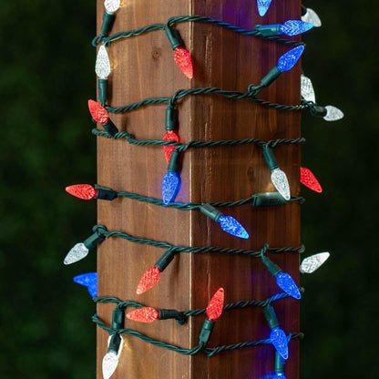 Novelty Lights 24FT 70 LED C6 Outdoor USA String Lights, Commercial Grade Christmas Tree Decorations (Red/White/Blue)
