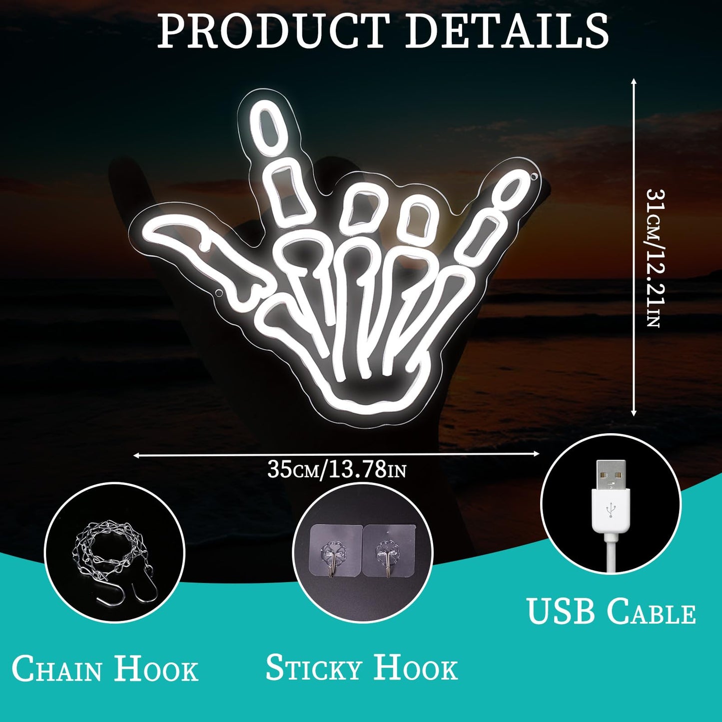 Hand Skull Neon Signs - USB Powered Dimmable Skeletons LED Neon Light for Home Wall Decor Man Cave Gaming Room Bar Pub Party Birthday Gifts