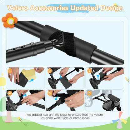 BugyKido Buggy Board, Universal Buggy Board with Seat for Children, Baby Kiddy Board, Stroller Accessory from 2-6 Years (25 kg), for Over 99% of Baby Carriages, Black Wheels