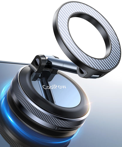 Coolpow【Newest Vacuum Magnetic Phone Holder for Car Phone Holder Mount【Movable Vacuum Suction】Magsafe Car Mount Cell Phone Holders for Your Car Accessories for Women Men for iPhone 17 16(Carbon Fiber)
