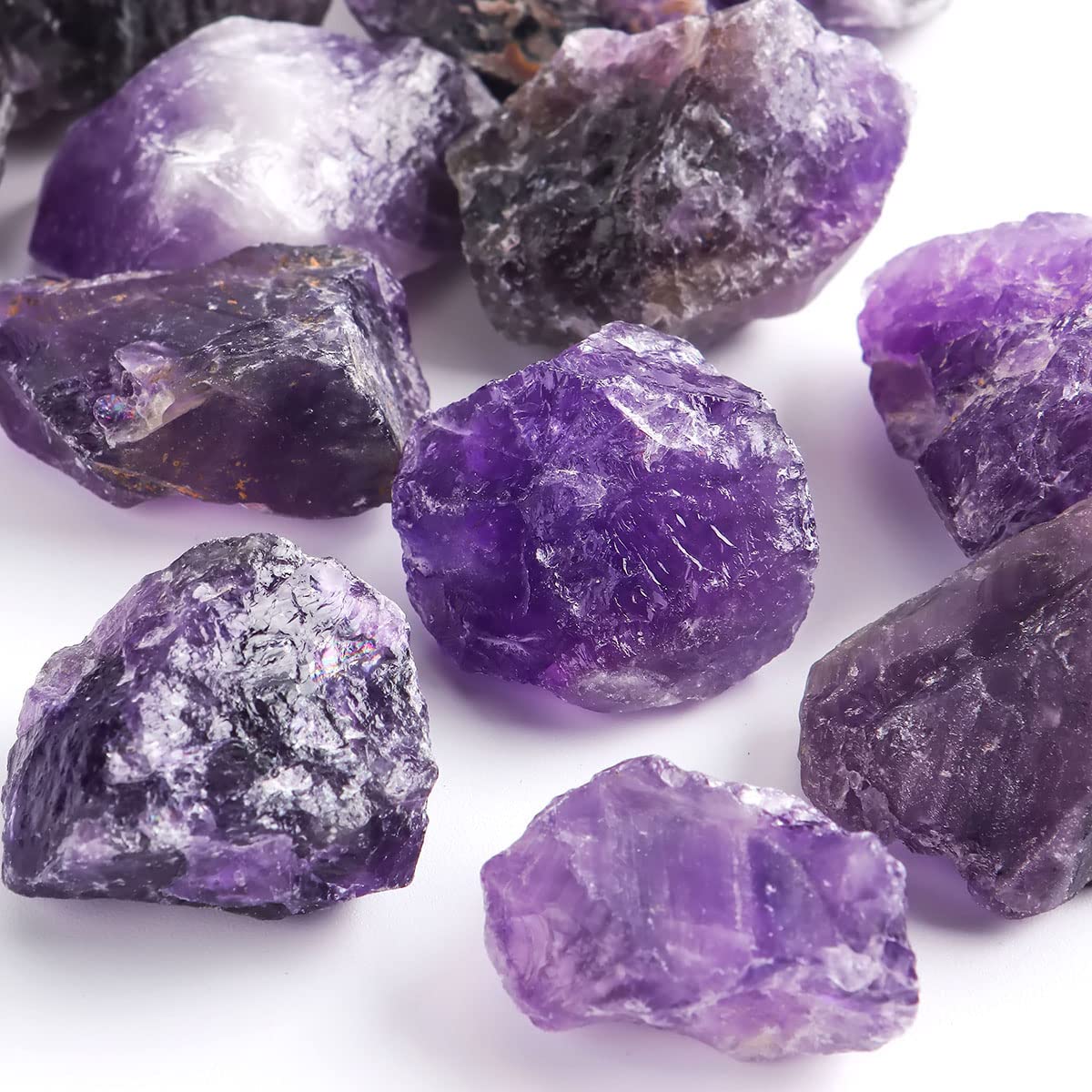 16 PCS Amethyst Healing Crystals Rough Stones Bulk - 1" Natural Raw Stones Crystal Palm Stones for Reiki Healing, Chakras Balancing, Meditation Therapy, Wicca, Witchcraft, Fountain Rocks, Decoration