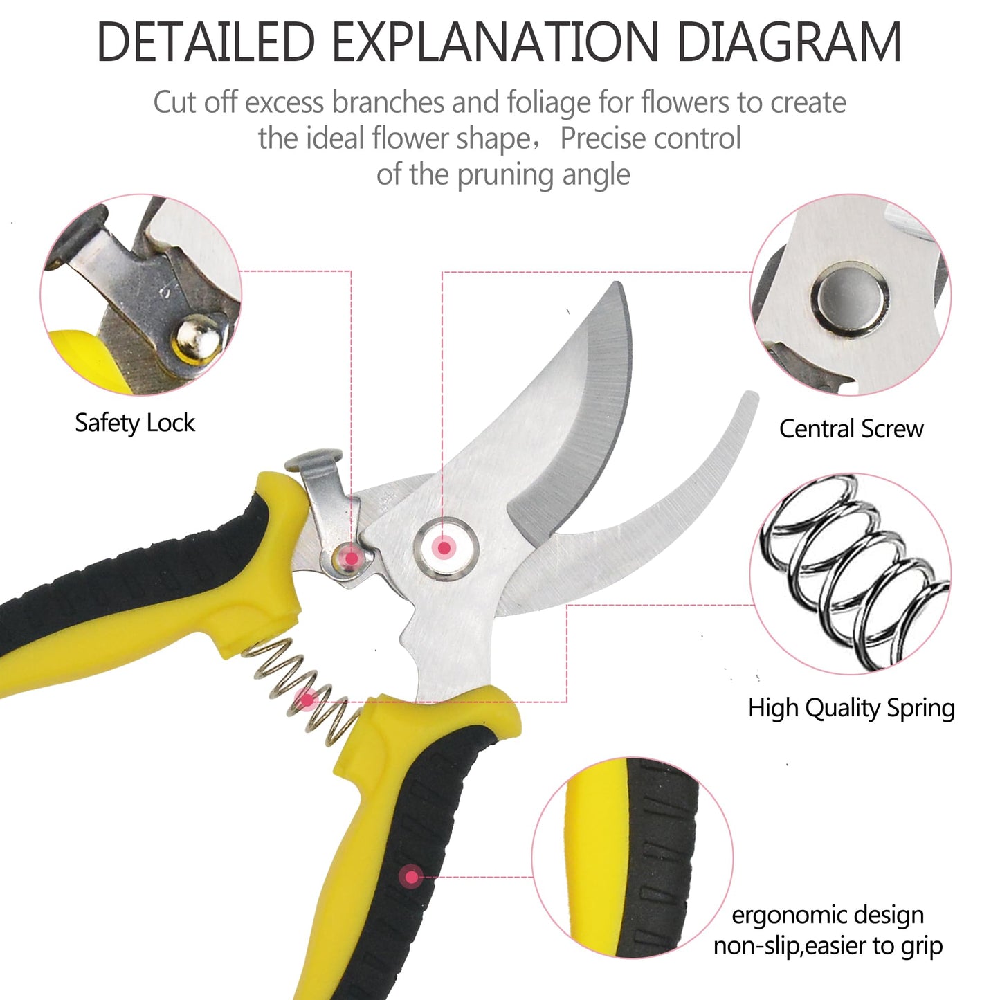Pruning Shears Gardening Scissors Tools: 3pcs Outdoors&Indoor Garden Clippers, Rose Snips, Plant Clippers, Wood Pruner, Gardener Work Accessories for Flower Arrangement, Yard Landscaping (Yellow)