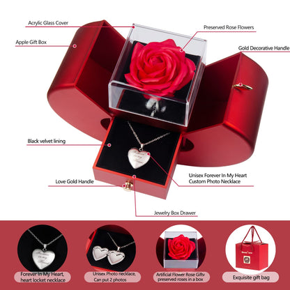 SOVIUPRZ Preserved Real Roses Birthday for Women Cherish These Eternal Flowers with Forever in My Heart Photo Necklace Rose Heart Box to My Love Romantic for Her Girlfriend Wife Mother Mom Grandma
