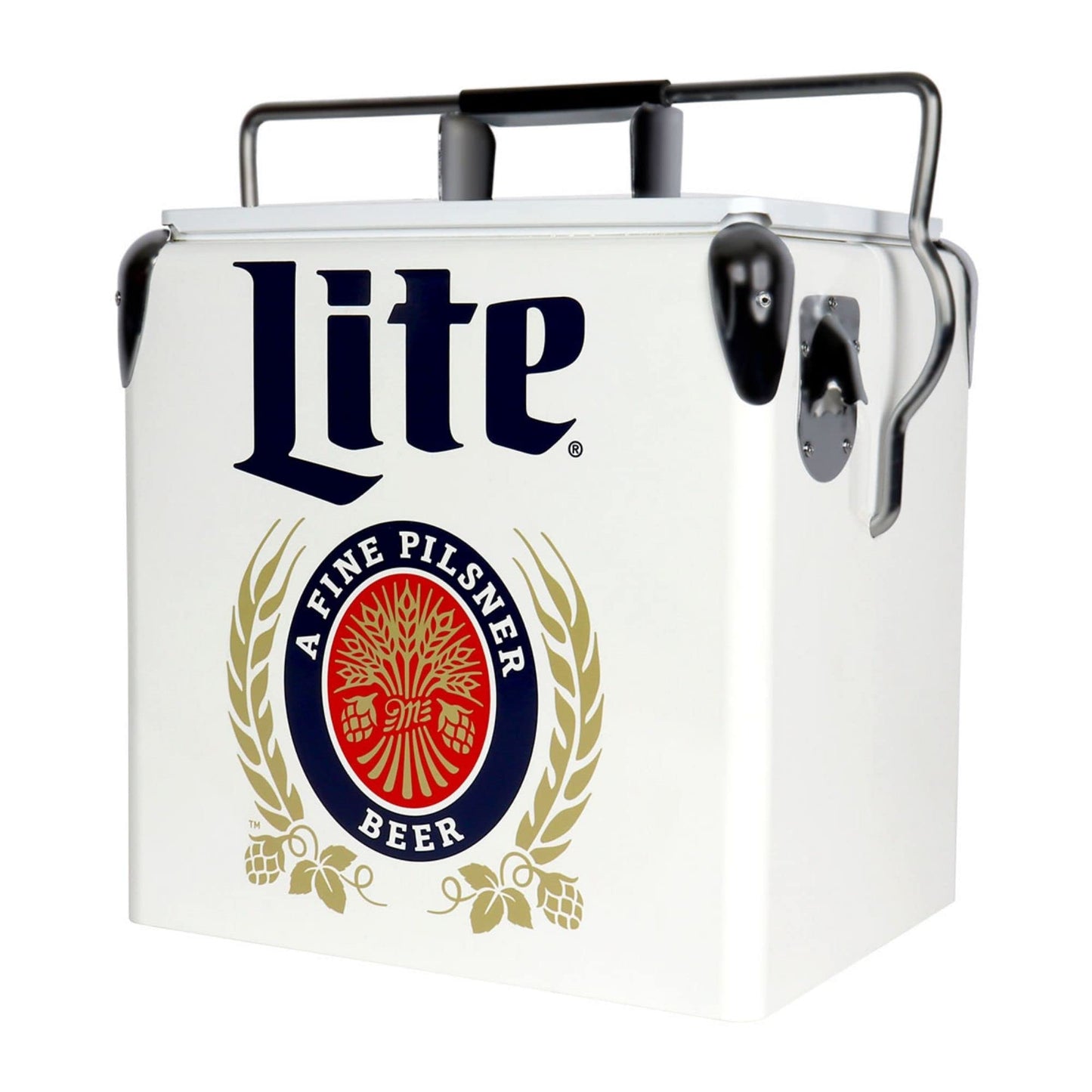 Miller Light Retro Ice Chest Cooler - 18 Can Ice Box, Portable Ice Bucket with Bottle Opener, Vintage Style, Insulated for Camping, Beach, Picnic, RV, BBQs, Tailgating, Fishing, 13L (14 qt)