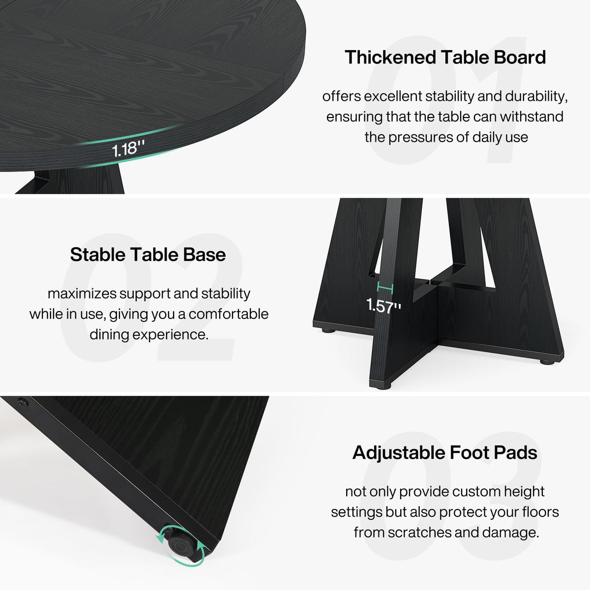 Tribesigns 47 inch Round Dining Table Wood Kitchen Table for Dining Room, 47" Dinner Room Tables for 4-6, Farmhouse Accent Furniture with Wooden Tabletop and Cross Base, Black