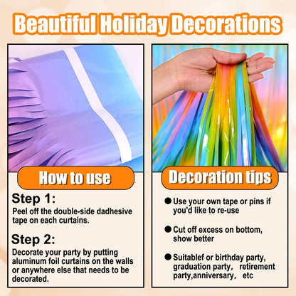 4 Pack 10 Ft Light Rainbow Foil Fringe Garland Metallic Tinsel Streamers Banner Wall Hanging Curtain Backdrop for Parade Floats, Christmas Day, Thanksgiving Day, Halloween, New Year Party Decoration