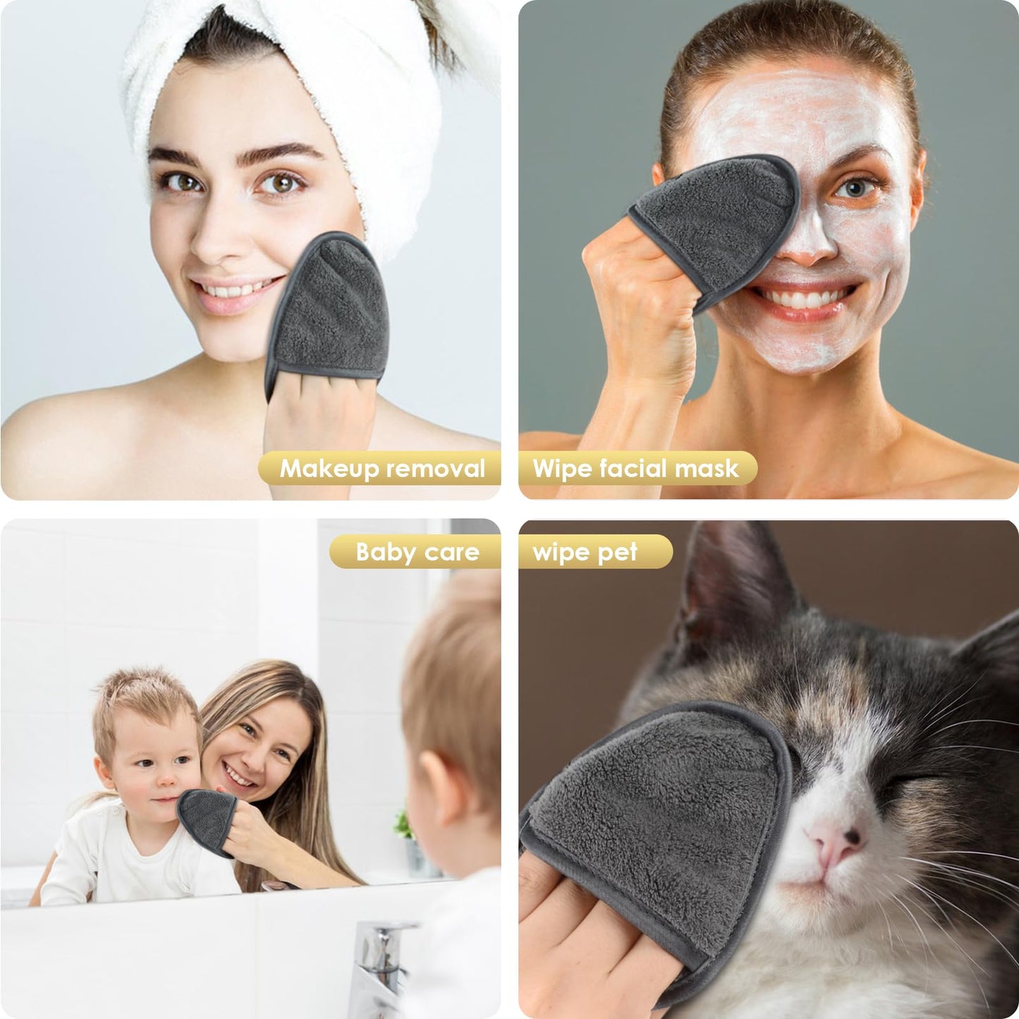 SINLAND 6 Pack Microfiber Makeup Remover Pads Reusable Makeup Eraser Washable Facial Cleansing Pads With Laundry Bag Dark Grey