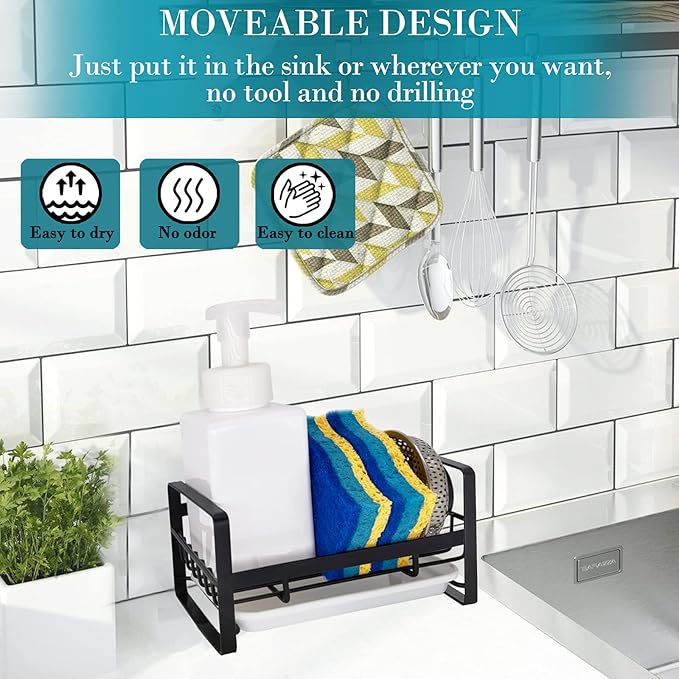 VANTEN Kitchen Sink Caddy Sponge Holder Organizer, Sink Tray Drainer Rack
