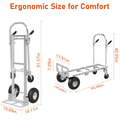 ZMRTDWO 800 LBS Dolly Cart with Wheels, 2 in 1 Folding Hand Truck, Stainless Steel Heavy Duty Industrial Convertible Hand Cart, Utility Collapsible Hand Truck Dolly for Warehouse, Home, Office, Etc