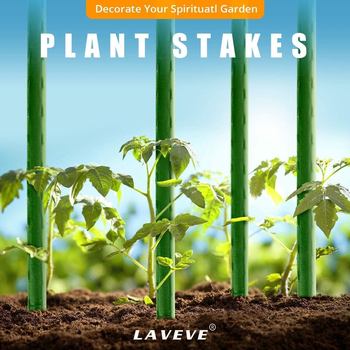 LAVEVE Garden Stakes 48 Inches Heavy Duty Steel Tomato Stake, Plastic Coated Support for Securing Trees, Climbing Plants, Cucumber, Beans, Pack of 20