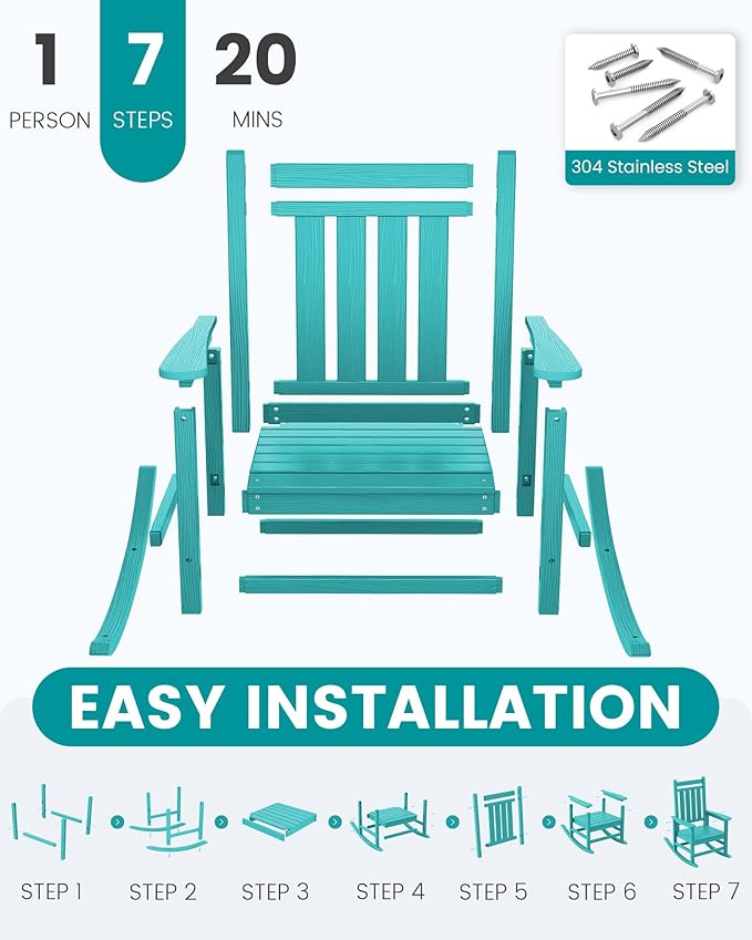 SERWALL Oversized Outdoor Rocking Chair Set of 2, HDPE Rocker for Adults, Patio Rocking Chairs for Porch, Aruba