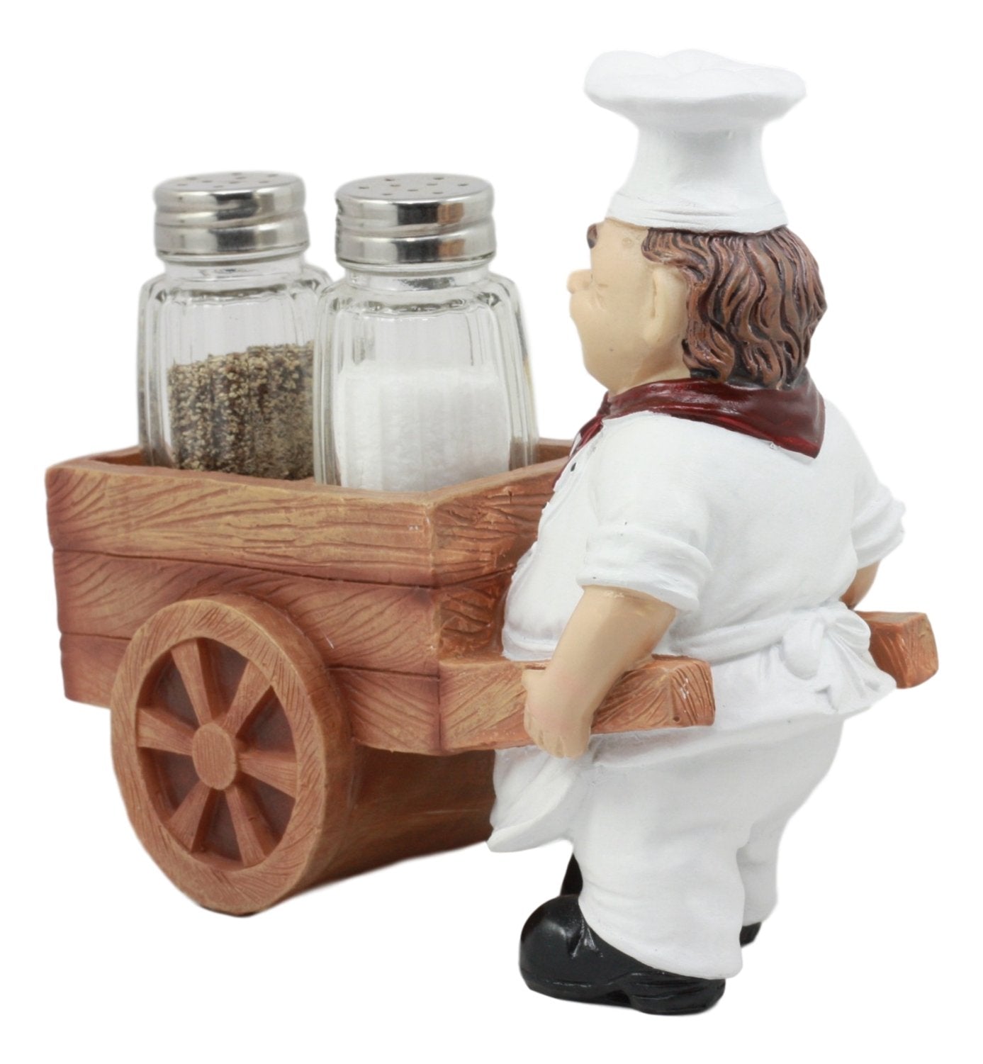Ebros Spice A La Carte Delivery Master Iron Chef Pushing Wheelbarrow Cart Salt And Pepper Shakers Holder Figurine Statue 6.5"Long