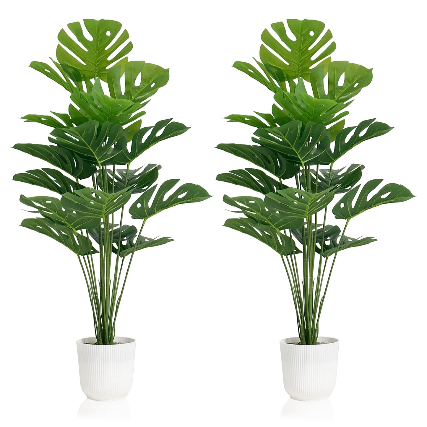 SAJANDAS Set of 2 Artificial Monstera Deliciosa Plants in Pots, Fake Tropical Trees with Greenery Leaves Stems, 32 Inch Faux Swiss Cheese Floor Plants for Home Porch, Garden, Office, Store Decor