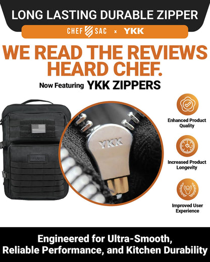 Chef Knife Bag Tactical Backpack XL, 30+ Pocket Knife Carrying Case for Chefs and Culinary Tools, Patented Retention Panels with Hook-and-Loop System, YKK Zippers, Fits 12in Knives