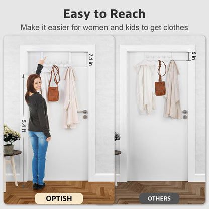 Optish Over The Door Hooks, Door Hanger Hooks for Hanging, Over The Doors Towel Racks for Bathroom, Coat Rack Dorm Essentials (1Pack, White, Fit 1-3/4" Doors)